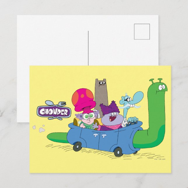 Mung, Chowder, Shnitzel & Truffles in Snail Car Postkarte (Vorne/Hinten)