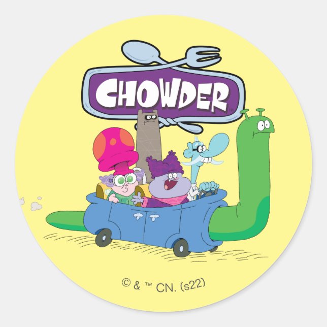Mung, Chowder, Shnitzel & Truffles in Snail Car Runder Aufkleber (Vorderseite)