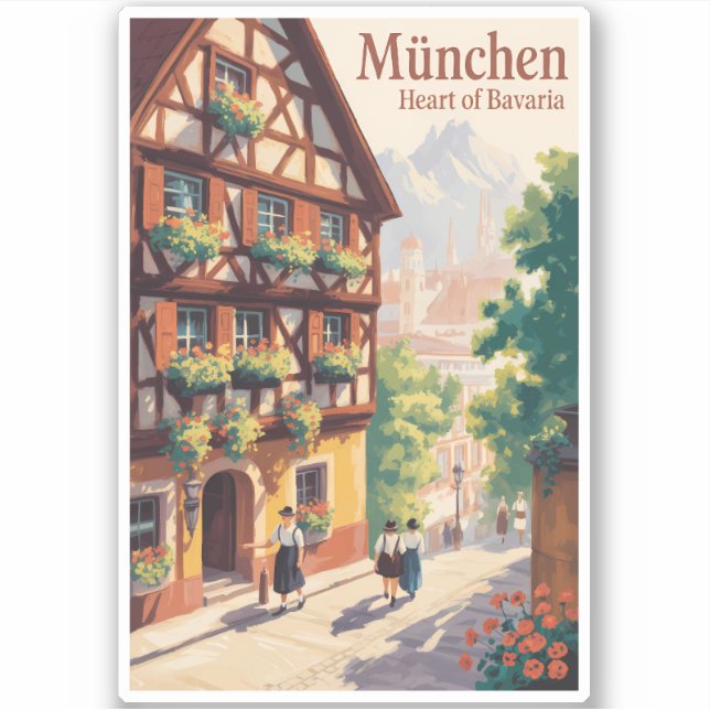 Munich Germany Bavaria Illustration Travel Art Aufkleber (Vorderseite)