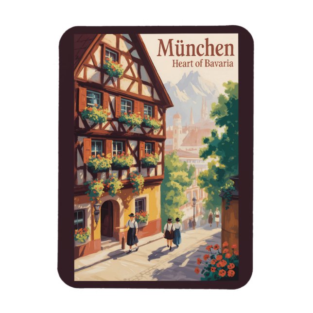 Munich Germany Bavaria Illustration Travel Art Magnet (Vertikal)
