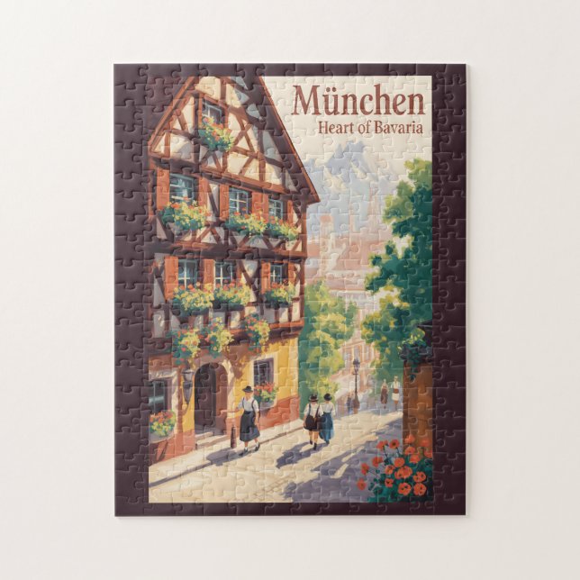 Munich Germany Bavaria Illustration Travel Art Puzzle (Vertikal)