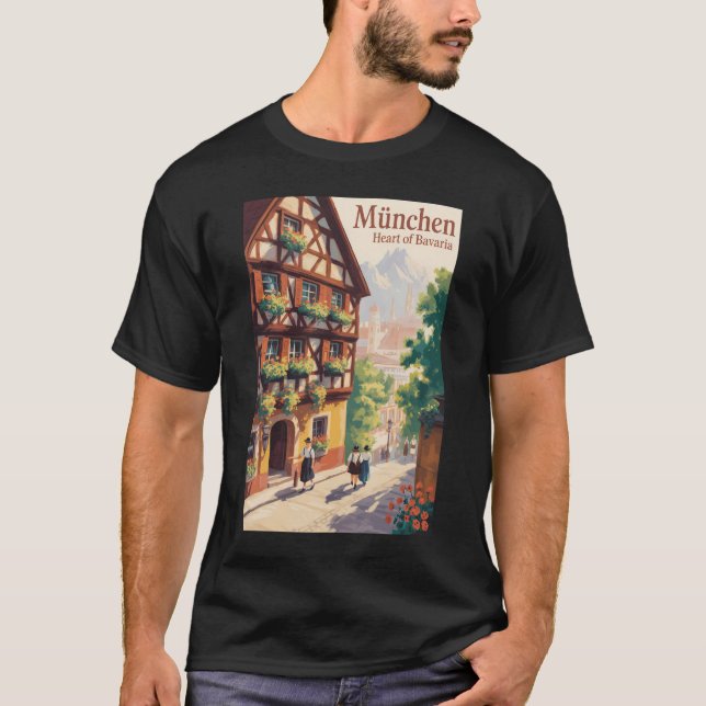 Munich Germany Bavaria Illustration Travel Art T-Shirt (Vorderseite)