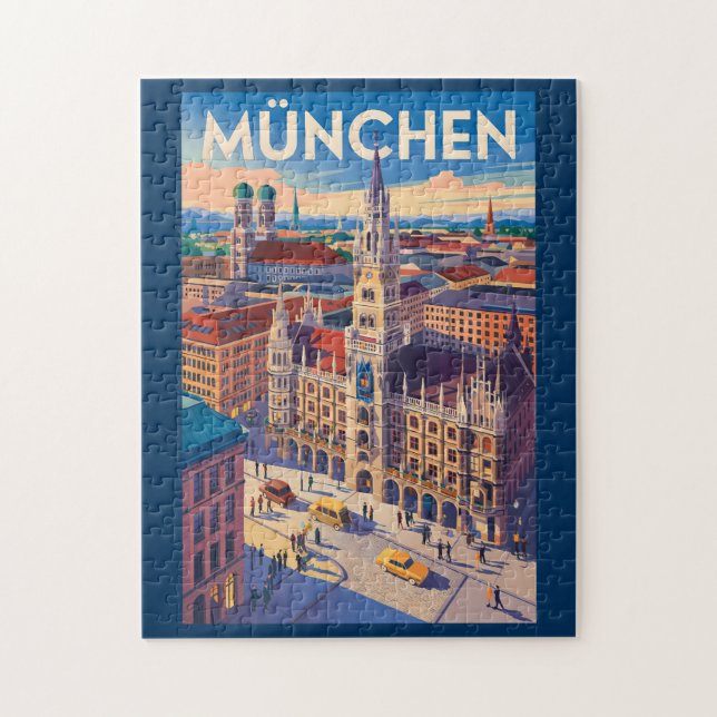 Munich Germany Illustration Travel Art Vintage Puzzle (Vertikal)