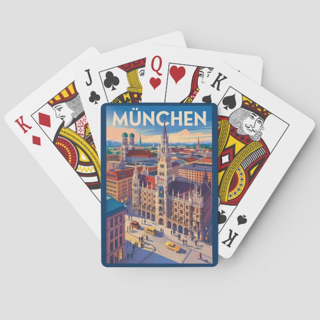 Munich Germany Illustration Travel Art Vintage Spielkarten (Rückseite)