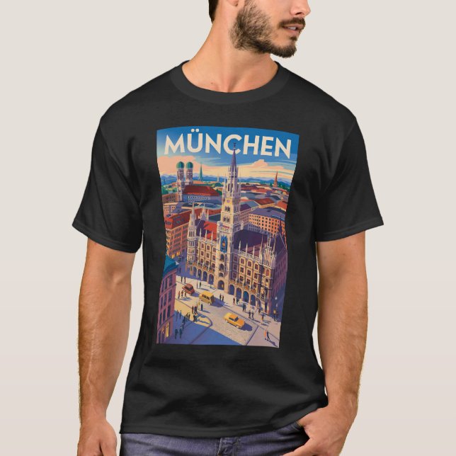 Munich Germany Illustration Travel Art Vintage T-Shirt (Vorderseite)