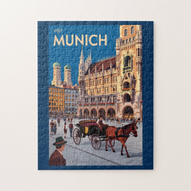 Munich Germany Marienplatz Travel Art Vintage Puzzle (Vertikal)