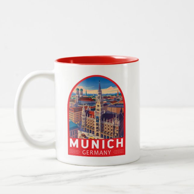 Munich Germany Travel Art Emblem Zweifarbige Tasse (Links)