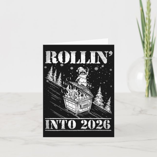 Munter in 2026 Lustiger Waschbär-Müllcontainer-Feu Karte (Vorderseite)