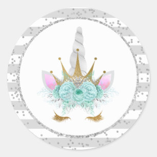 Münze, Silber- und Gold-Einhornprinzessin Runder Aufkleber