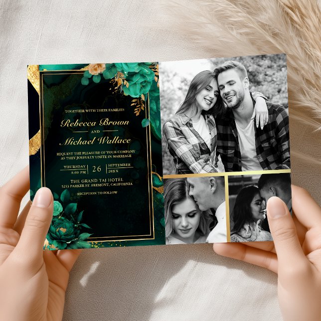 Münzgrün Gold Blumenmarmor QR-Code Hochzeit Einladung (Von Creator hochgeladen)