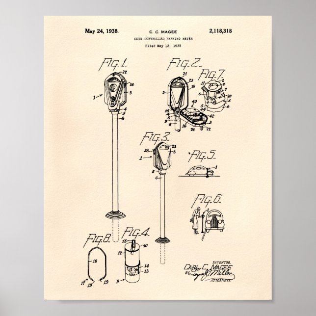 MünzparkMeter 1938 Patent Art Old Peper Poster (Vorne)