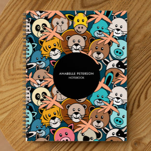 Mural Doodle Art Heads Cartoons Monogram Notizbuch