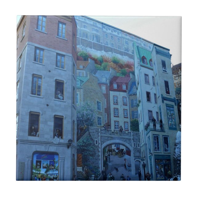 Mural in Old Quebec City, Quebec, Kanada Fliese (Vorderseite)