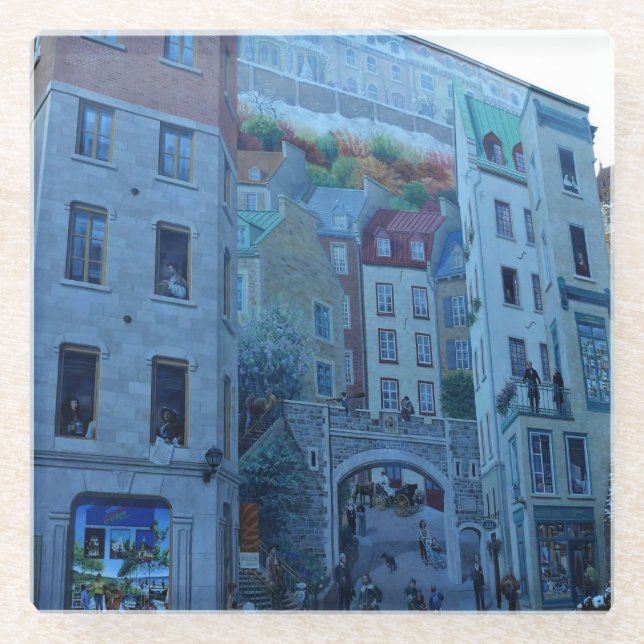 Mural in Old Quebec City, Quebec, Kanada Glasuntersetzer (Vorderseite)