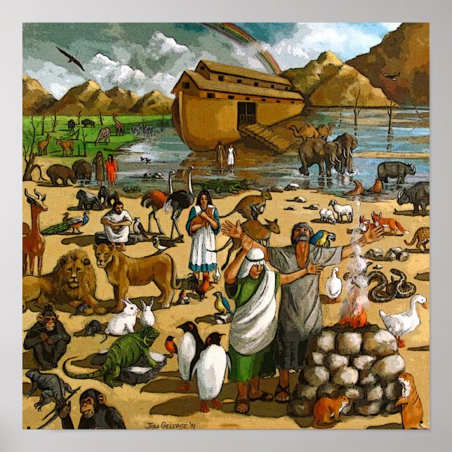 Mural von Noah und Ark: Tiere, Regenbogen, Kunst Poster (Vorne)