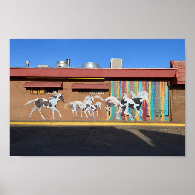 Mural von Paint Horses, Tucumcari, New Mexico Poster (Vorne)