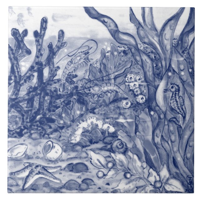 Mural von Shrimps unter Sea Dark Blue Ocean Pc#9  Fliese (Vorderseite)