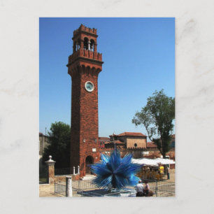 Murano, Italien Uhrturm und Glasskulptur Postkarte