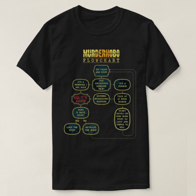 Murder Hobo Flowchart D20 Tabletop RPG Dragons Mem T-Shirt (Design vorne)