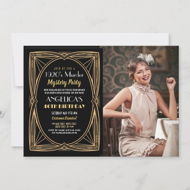 Murder Mystery Birthday Dinner Party Foto der 20er Einladung (Vorderseite)