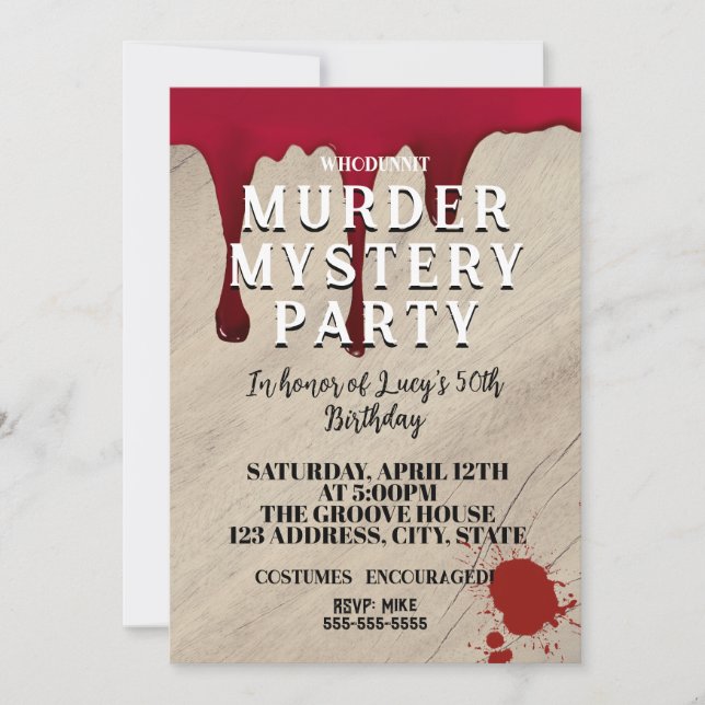 Murder Mystery Dinner Invitation – Bloody Whodunit Einladung (Vorderseite)