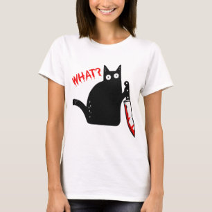 Murderous Cat Holding Knife Halloween Kostümkatze T-Shirt