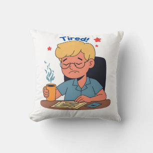 Müred Office Worker Cartoon - Funny Coffee & Work Kissen