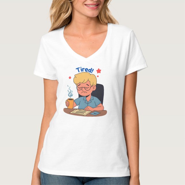 Müred Office Worker Cartoon - Funny Coffee & Work T-Shirt (Vorderseite)