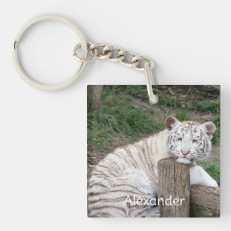 Müred Sleepy White Tiger Ruhen auf Baumhaken Schlüsselanhänger