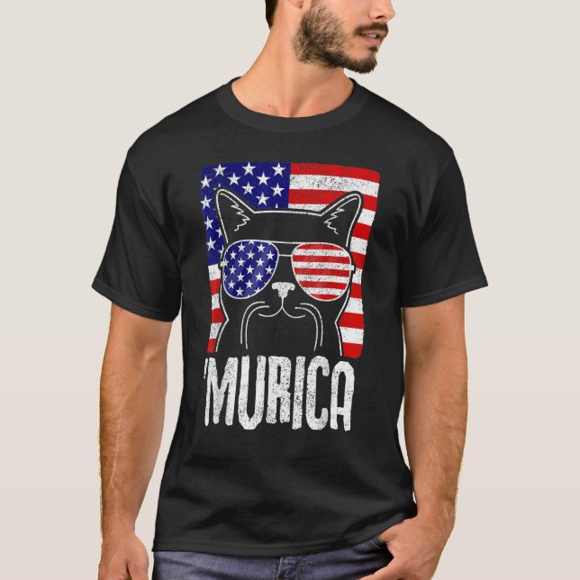 Murica 4th Of July USA Flag Distressed  Cat T-Shirt (Vorderseite)