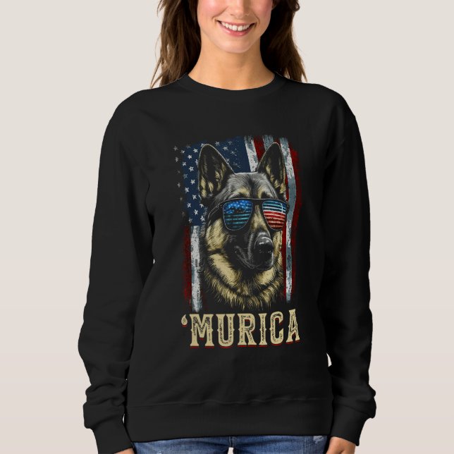 Murica Patriotic German Shepherd 4th of July Dog Sweatshirt (Vorderseite)