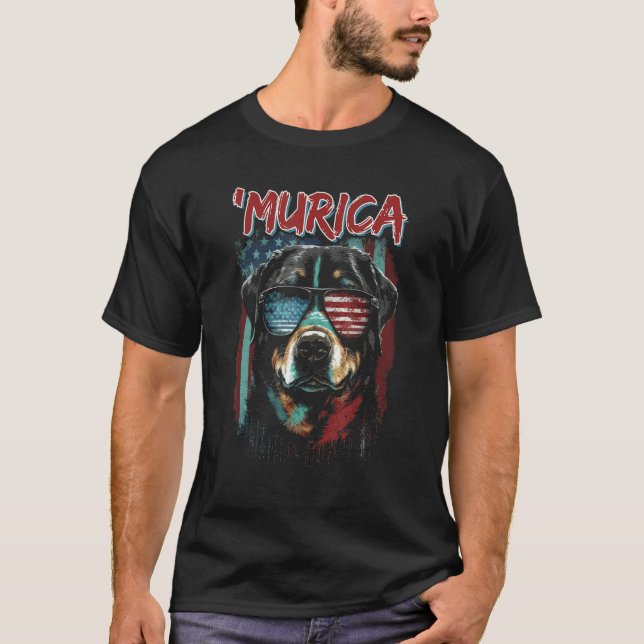 Murica Patriotic Rottweiler 4th of July Dog 7 T-Shirt (Vorderseite)
