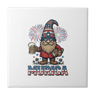 Murica Patriotischer Gnom Bier Vintage-Shirt-Desig Fliese