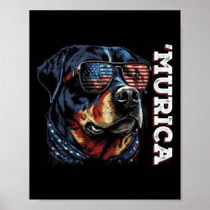 Murica Patriotischer Rottweiler 4. Juli Hund Poster