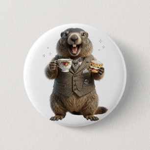 Murmeltier beim Teetrinken Button