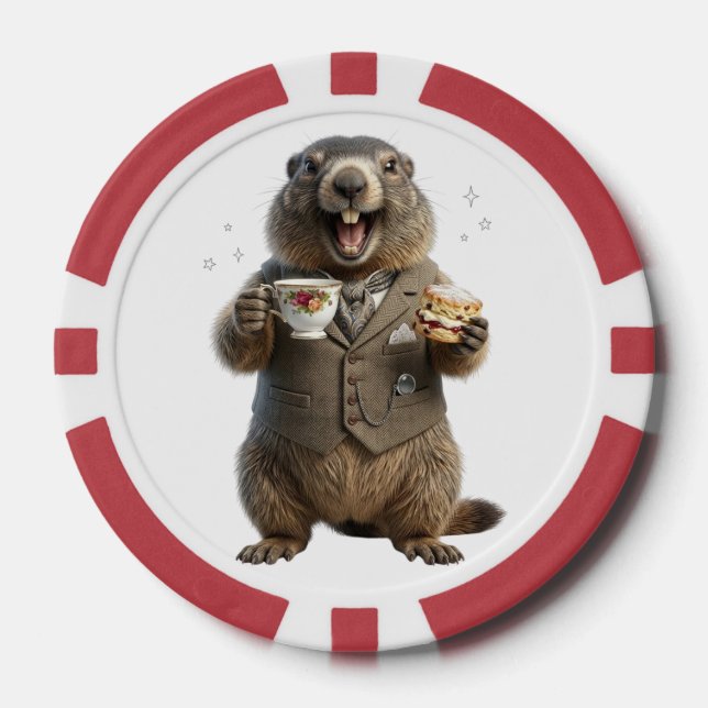 Murmeltier beim Teetrinken Pokerchips (Vorderseite)