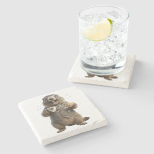 Murmeltier beim Teetrinken Steinuntersetzer