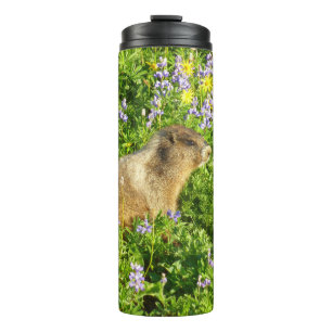 Murmeltier in Mount Rainier Wildblumen Thermosbecher
