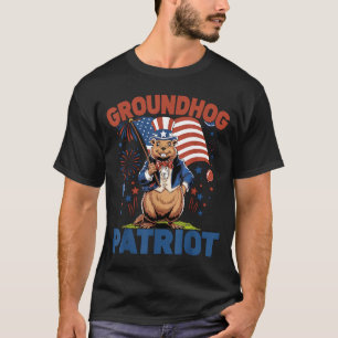 Murmeltier Patriot Amerikanische Flagge 4. Juli Fe T-Shirt