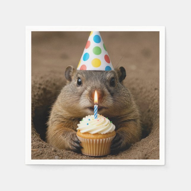 Murmeltier zum Geburtstag mit einem Cupcake Serviette (Vorderseite)