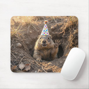 Murmeltiere mit einer Geburtstagsmütze Mousepad