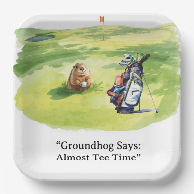 Murmeltiers Golfspieler Wintergolf Feiertag Pappteller (Vorderseite)