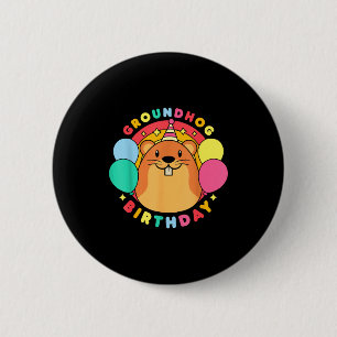 Murmeltiers Tag Geburtstagsfeier Hut Ballons Retro Button