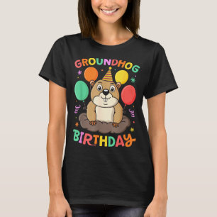 Murmeltiers-Tags-Geburtstagsfeier-Hut-Ballons Retr T-Shirt