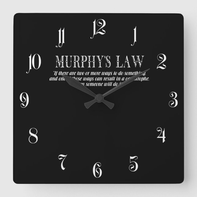 Murphy-Gesetz Quadratische Wanduhr (Vorderseite)
