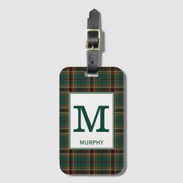 Murphy Tartan Green und Brown Kariertes Muster Gepäckanhänger (Vorderseite Vertikal)