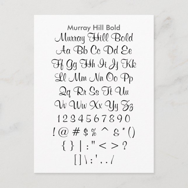 Murray Hill Bold - Zazzle Schriftart Sampler Sheet Postkarte (Vorderseite)
