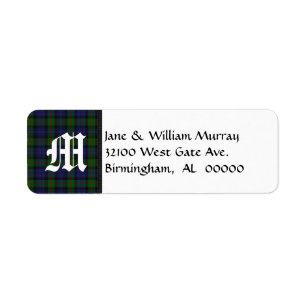 Murraytartan-karierte Monogramm-Adressen-Etiketten