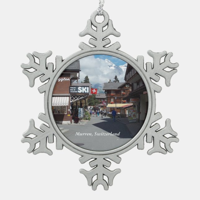 Murren, die Schweiz-Schneeflocke-Verzierung 1 Schneeflocken Zinn-Ornament (Vorderseite)