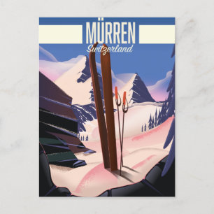Murren Schweiz Skiplakat Kunst druck. Ankündigungspostkarte